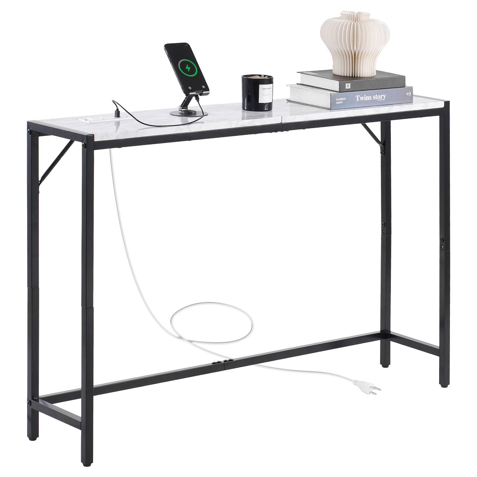 VEVOR - Marble Console Table, Modern Narrow Long Console Table with Power Outlet, Thin Sofa Side Table - Q195 + MDF