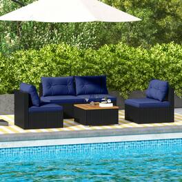 Mondawe - 27 x 25 x 25 IN Freestanding Outdoor Patio Sofa Set with 4 Chairs and Table 5-Piece - Black+Navy