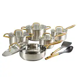 Oster - Davinelle 12 Piece Stainless Steel Cookware Set with Gold Handle - Silver