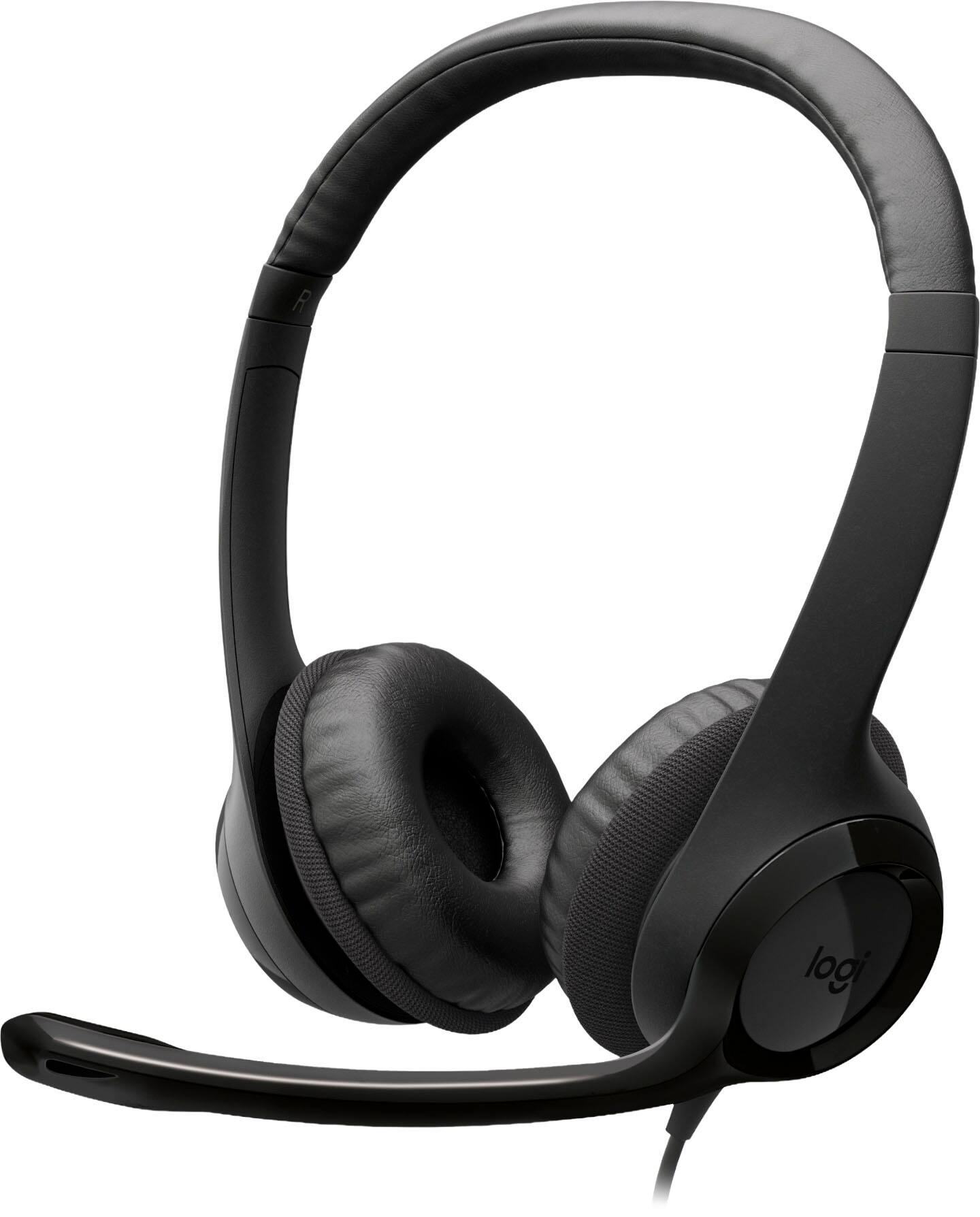 Front. Logitech - H390 Wired USB-C On-Ear Stereo Headphones with Noise Canceling Microphone - Black.