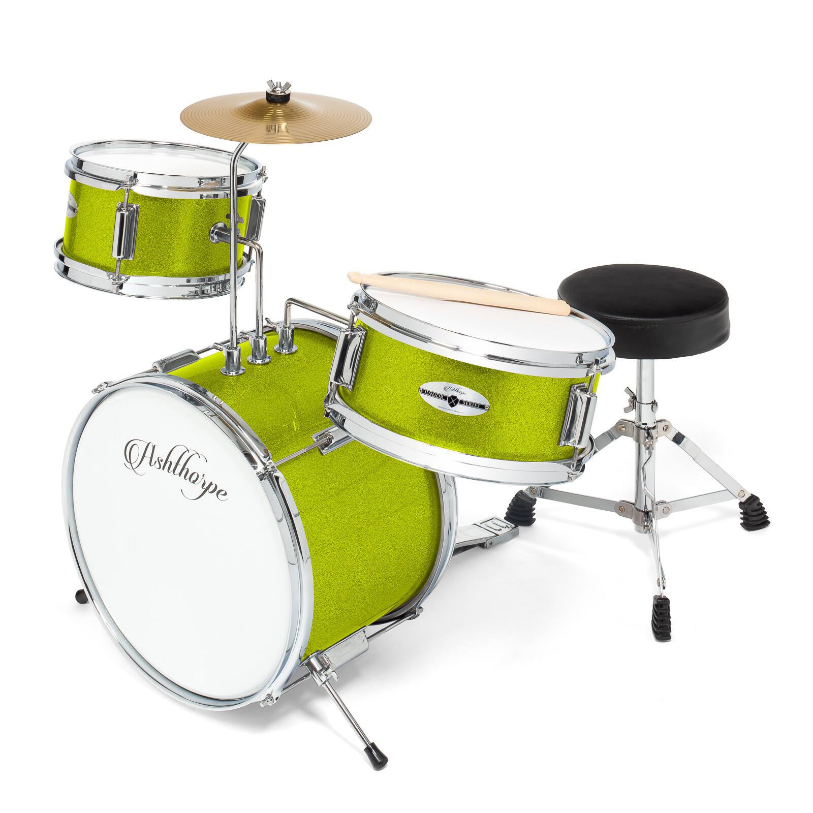 Ashthorpe - Beginner Drum Kit with Brass Cymbals (Set of 3) - Green
