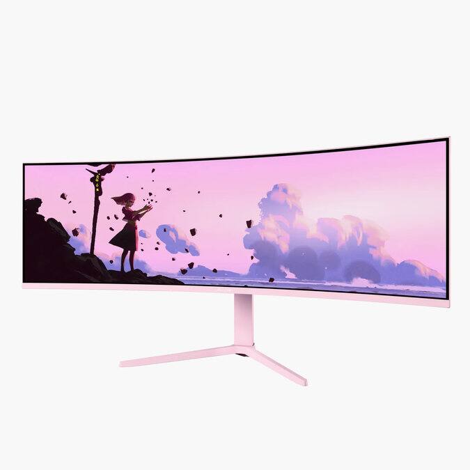 Left. Arozzi - Arozzi Nova 49“ Curved VA 165Hz Ultrawide Gaming Monitor - Pink - Pink.