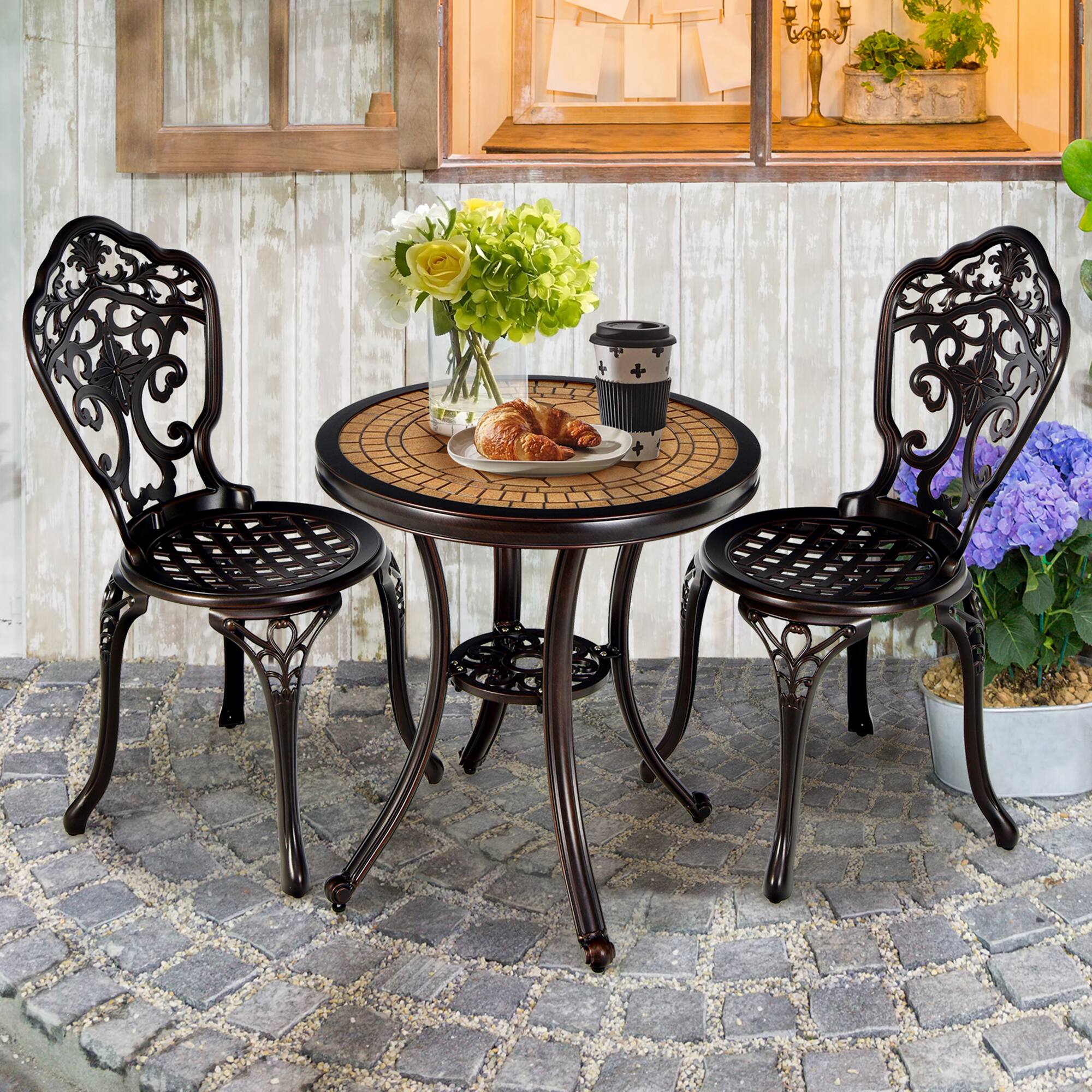 Alt View 2. Gymax - Gymax 3PCS Cast Aluminum Patio Bistro Set Outdoor Table & Chairs Furniture Set - as pic.