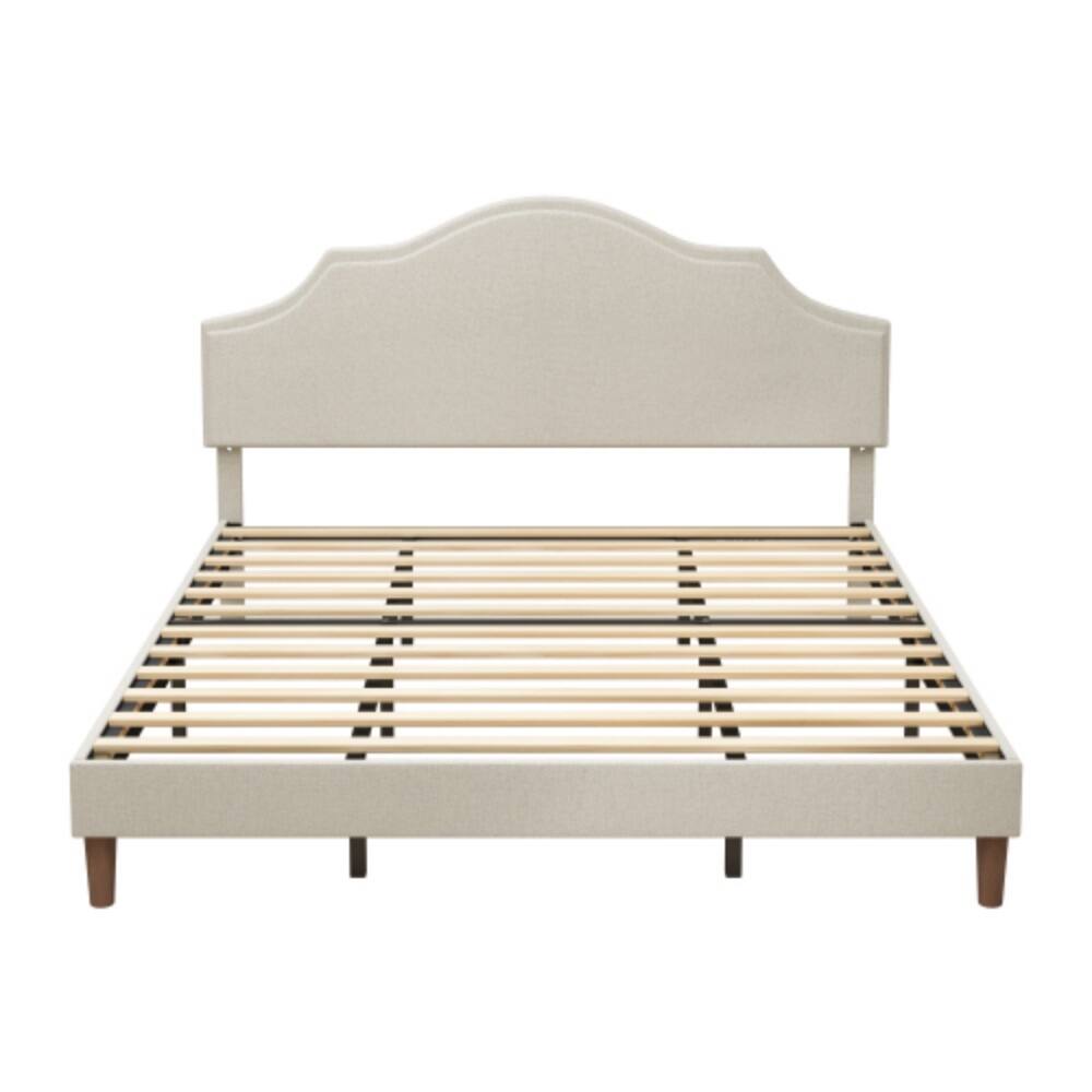 Alt View 2. LUCKY ONE - King Size Platform Bed with Adjustable Headboard - No Box Spring Needed, 1000 lbs Cap - Beige.