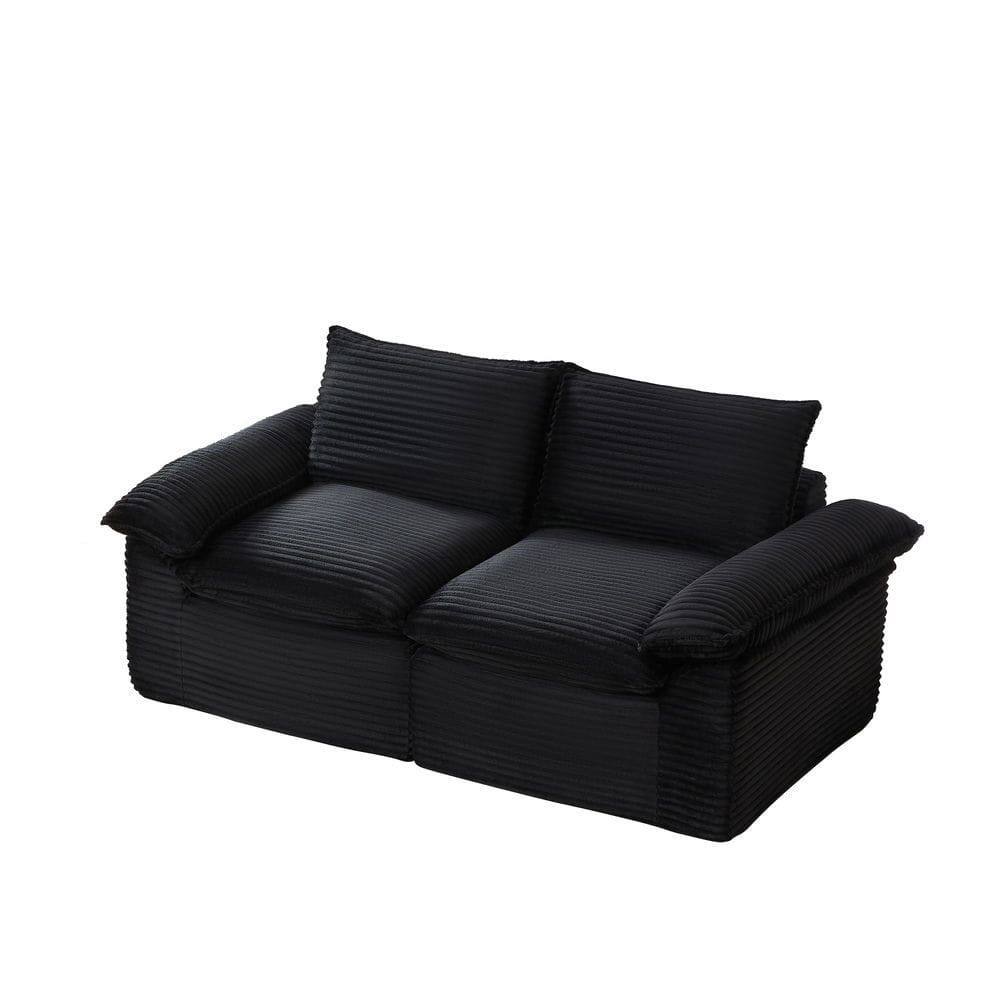 Back. Kadyn - Oversized Modular Corduroy Sofa, Cloud Couch with Removable Cushions, Black - Black.
