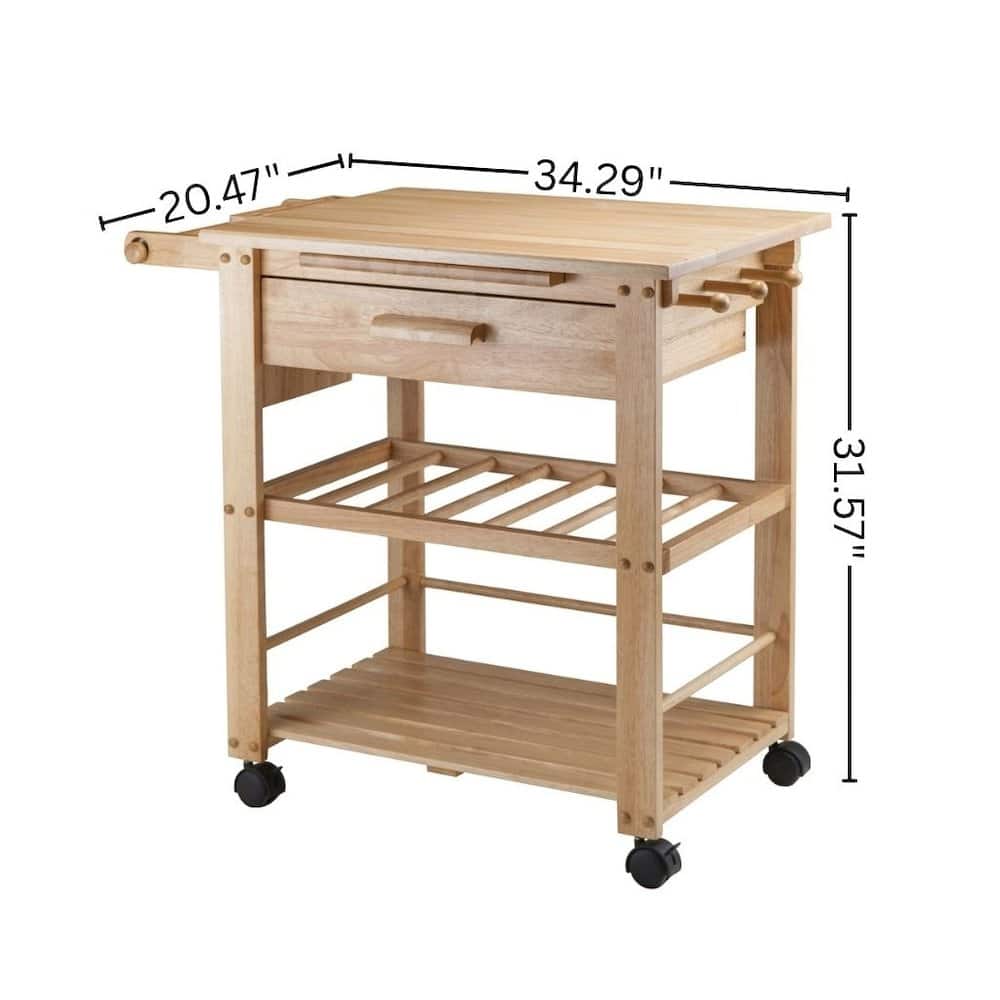 FurniFact - Solid Wood Mobile Utility Cart - Natural