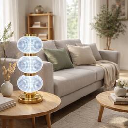 FC Design - 13"H Triple Globe Touch Lamp, 3-Color Changing LED Decorative Ambient Light Accent