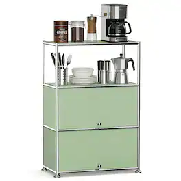 Malletson - 3 Tier Modular Metal Sideboard Storage Cabinet, Modern Grid-Style, for Dining Room, Living Room or Office - Green