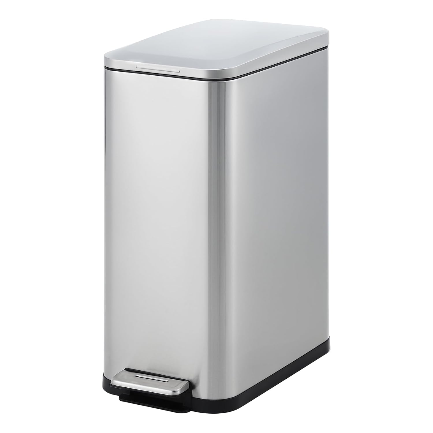 Front. Homhougo - 13 gal Kitchen Trash Can, Stainless Steel Step Garbage Bin with Soft-Close Lid - Silver.