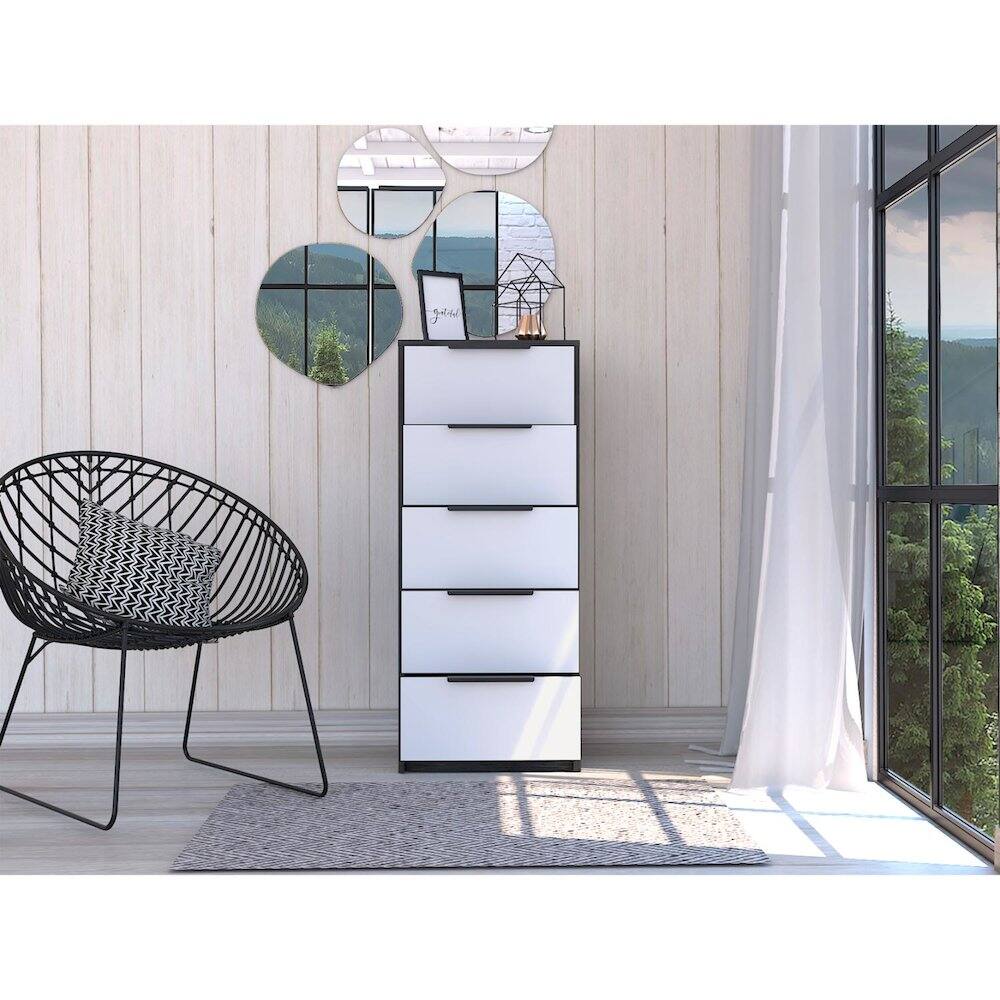 Alt View 4. TuHome - Kaia Five Drawer Dresser Smokey Oak / White MDF - White.