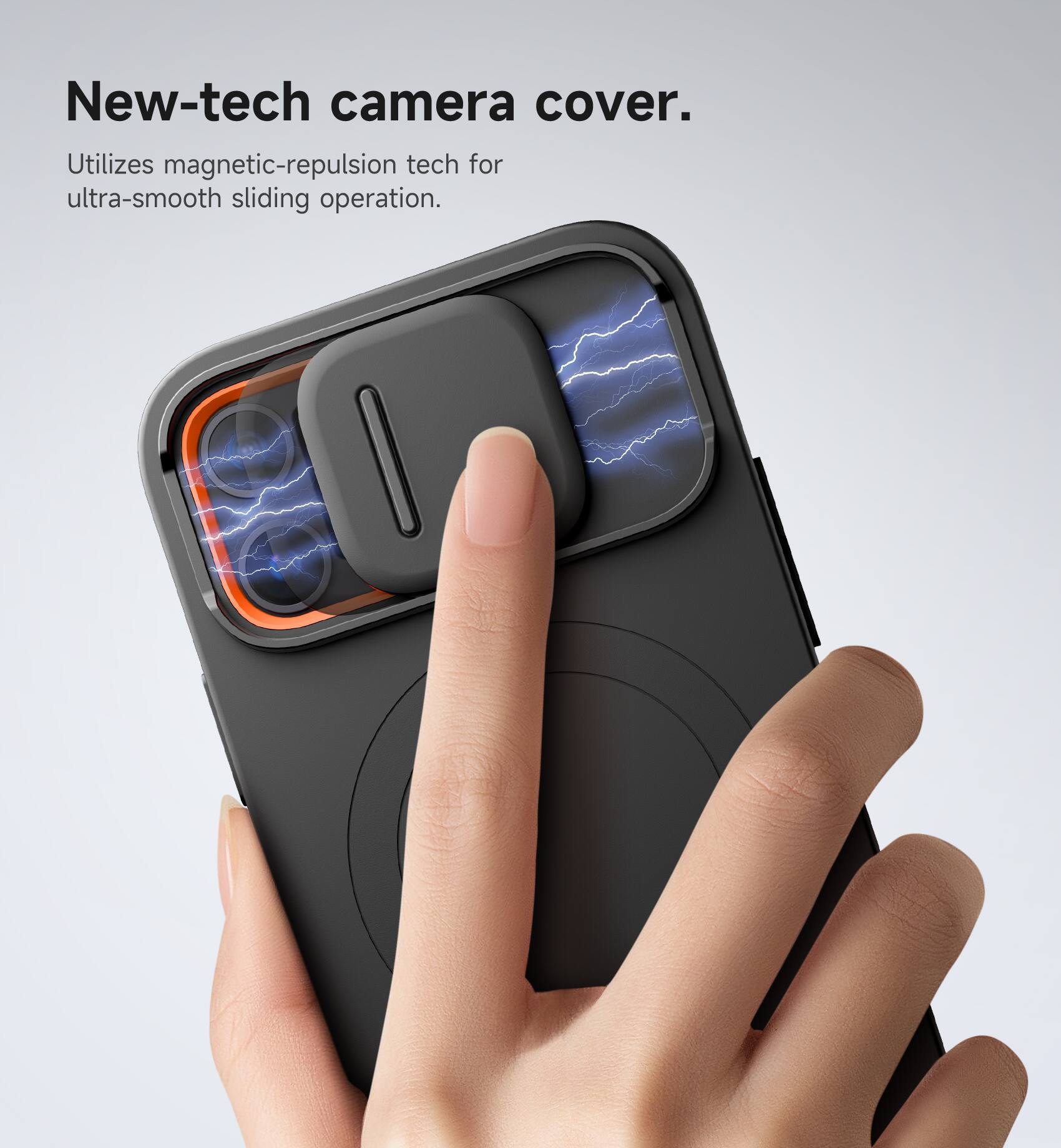 New-tech camera cover.  
Utilizes magnetic-repulsion tech for ultra-smooth sliding operation.