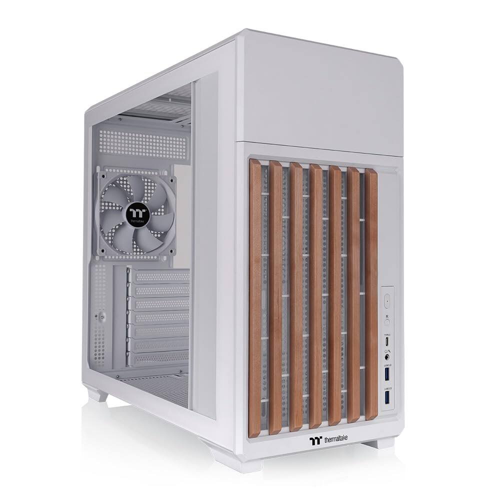 Angle. Thermaltake - Thermaltake TR300 WS Wood Trim Mid Tower, 1x120mm Fan, ATX/mATX/mITX, 360mm Rad, 410mm GPU, Snow - Snow.