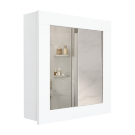 TuHome - Single Mirror Medicine Cabinet with Two Interior Shelves For Bathroom Storage - White