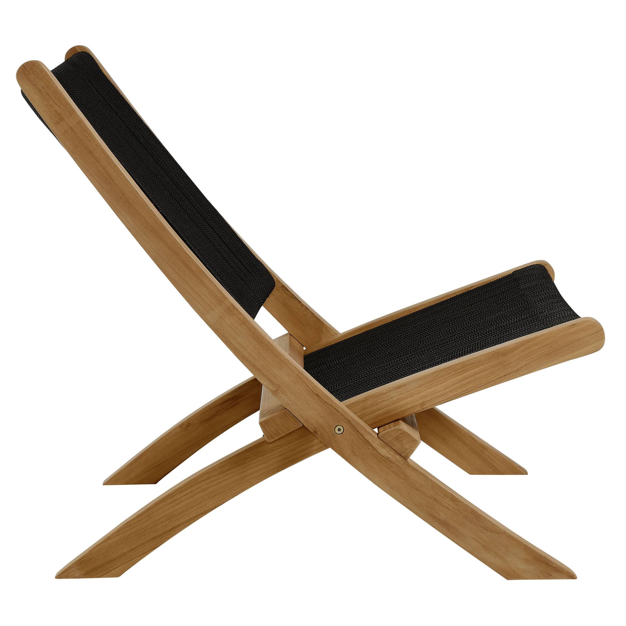 Alt View 3. Modway - Vienna Outdoor Patio Teak and Rope Folding Accent Lounge Chair by Modway - Natural Black.