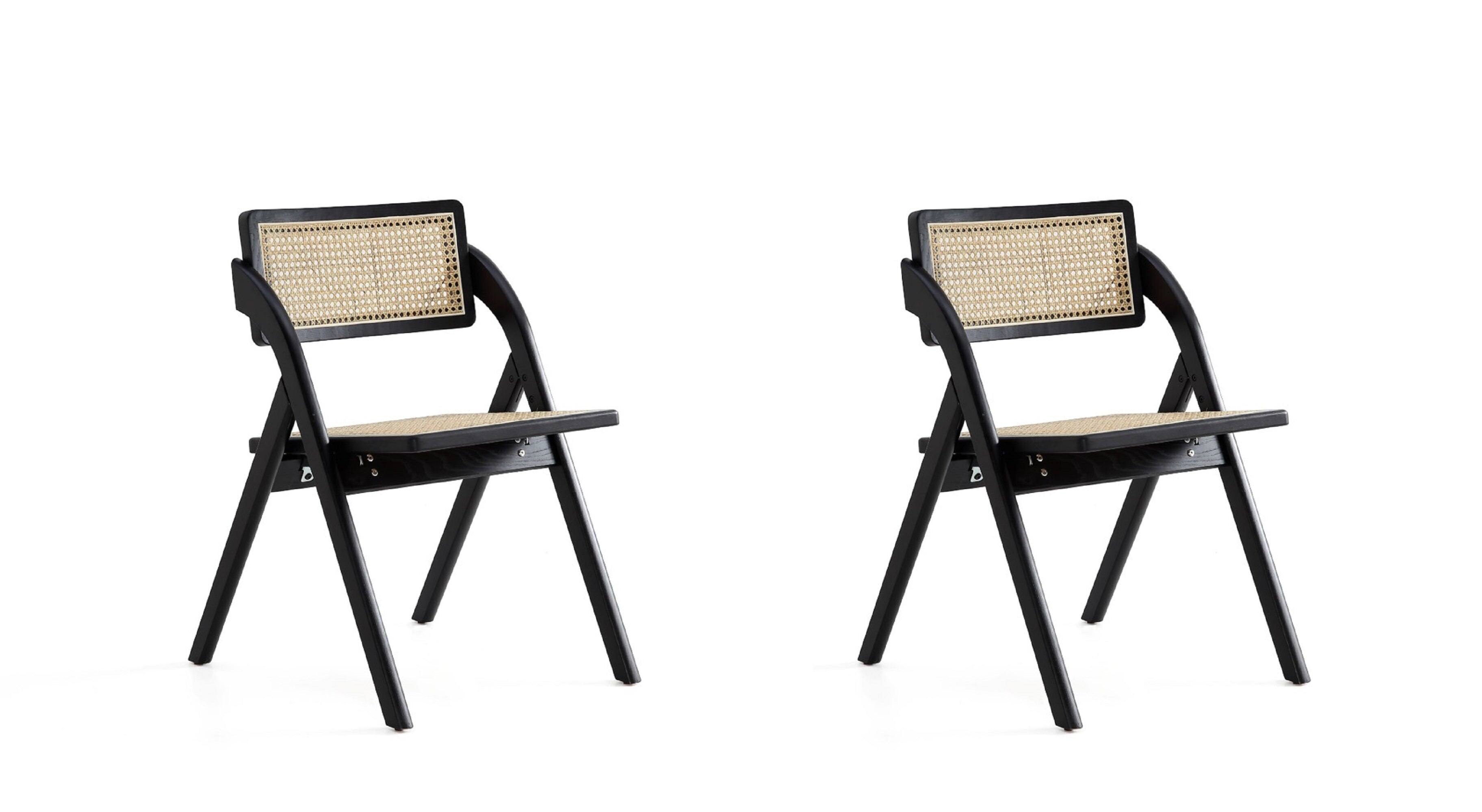 Front. Manhattan Comfort - Lambinet Industry Chic Wood Folding Chair - Set of 2 - Black and Natural.