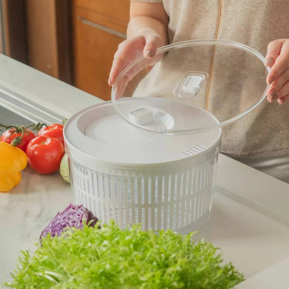 Alt View 1. OU - OU Salad Spinner Clear 5.8 qt - Vegetable Washer, Lettuce Dryer with Bowl, Lid & Storage Container.