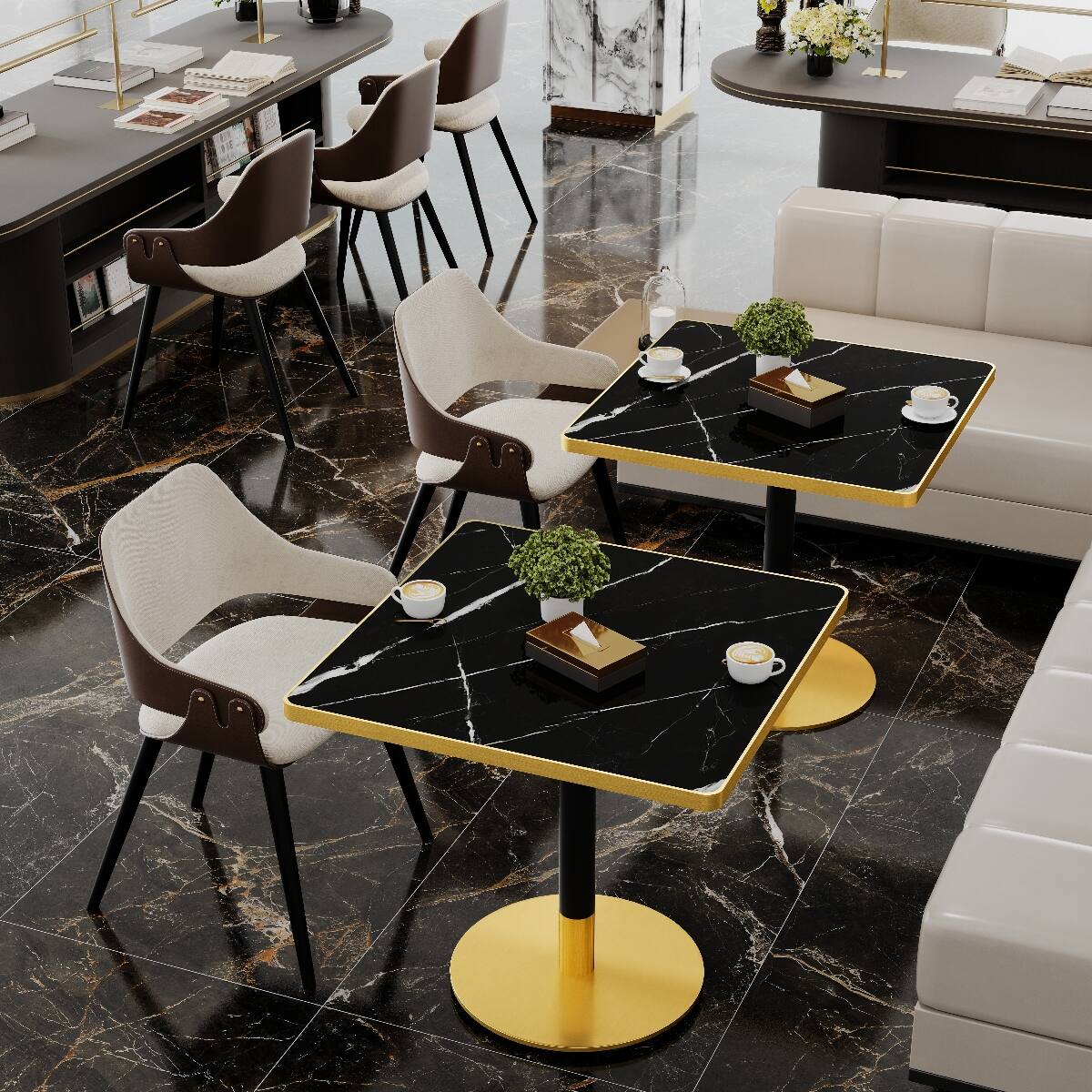 Alt View 2. Loheer - Loheer 31.5 inch Square Dining Table with Sintered Stone Tabletop, Black and Gold - Black and Gold.