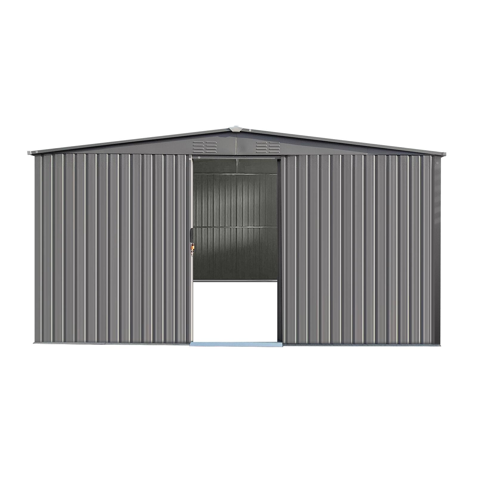 Mondawe - 14x12 Ft Outdoor Storage Shed with Tool Space and Firewood Storage - Gray