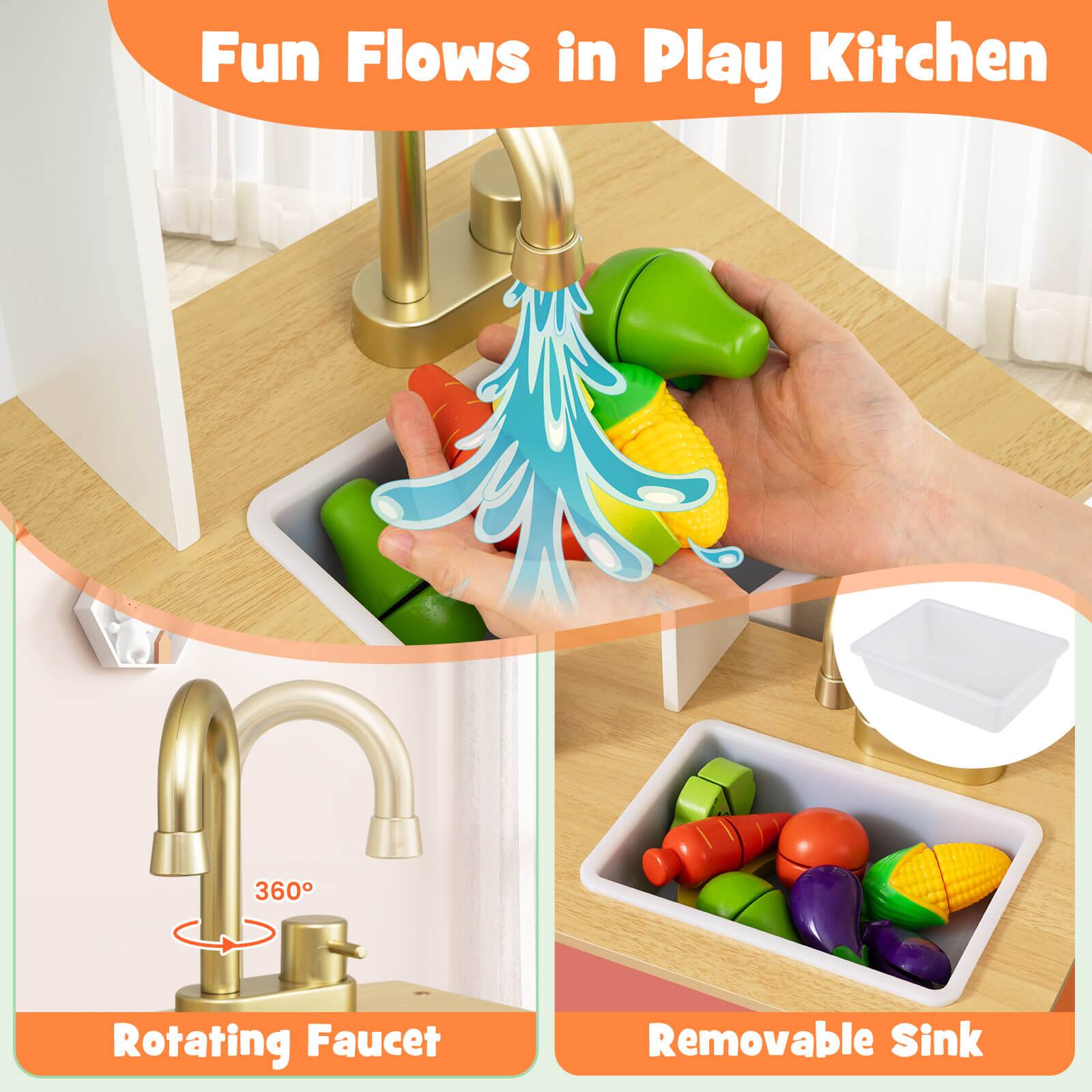 Fun Flows in Play Kitchen

360° Rotating Faucet

Removable Sink