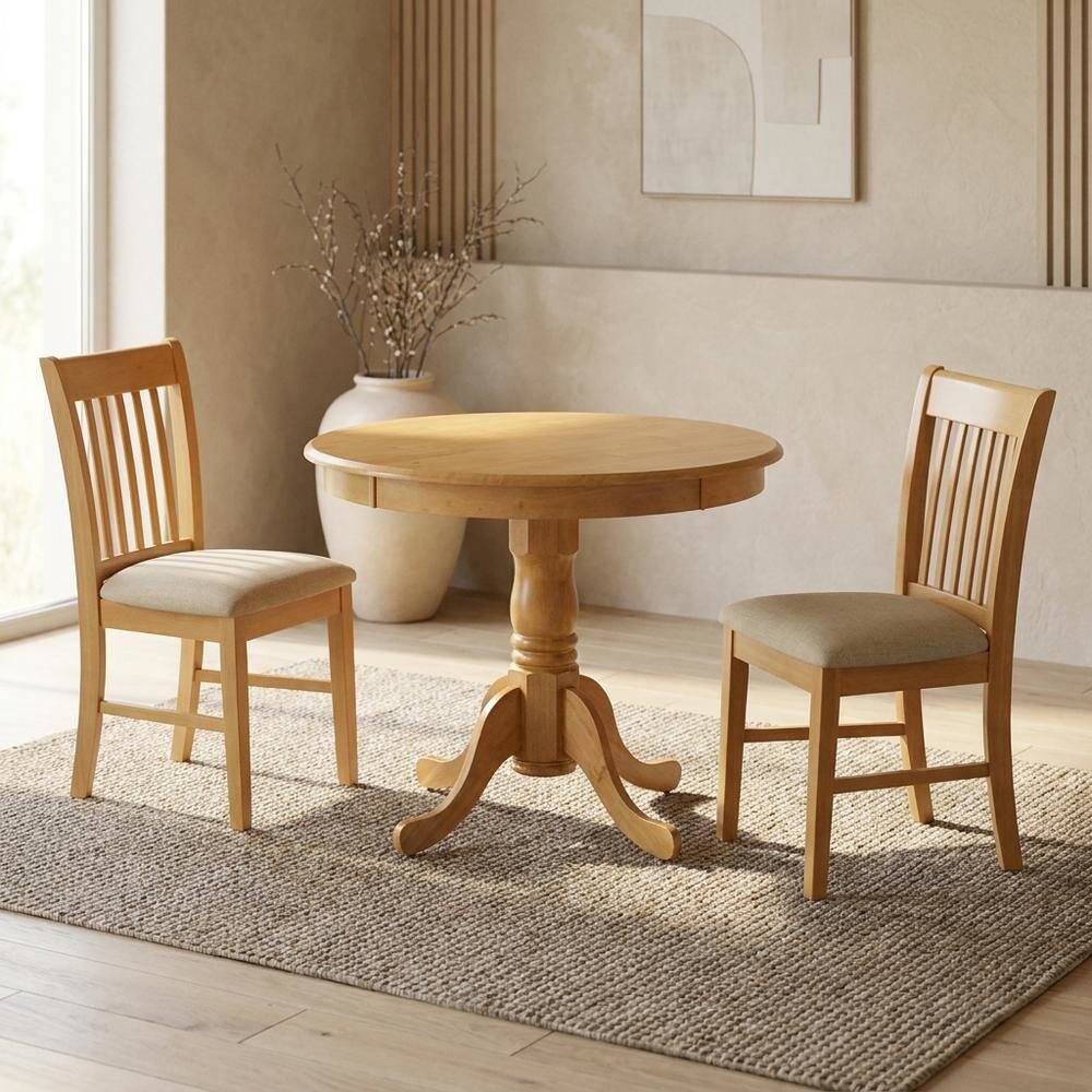 Alt View 3. FurniFact - Solid Wood Round Kitchen Table & Chairs 3-Piece - Oak.