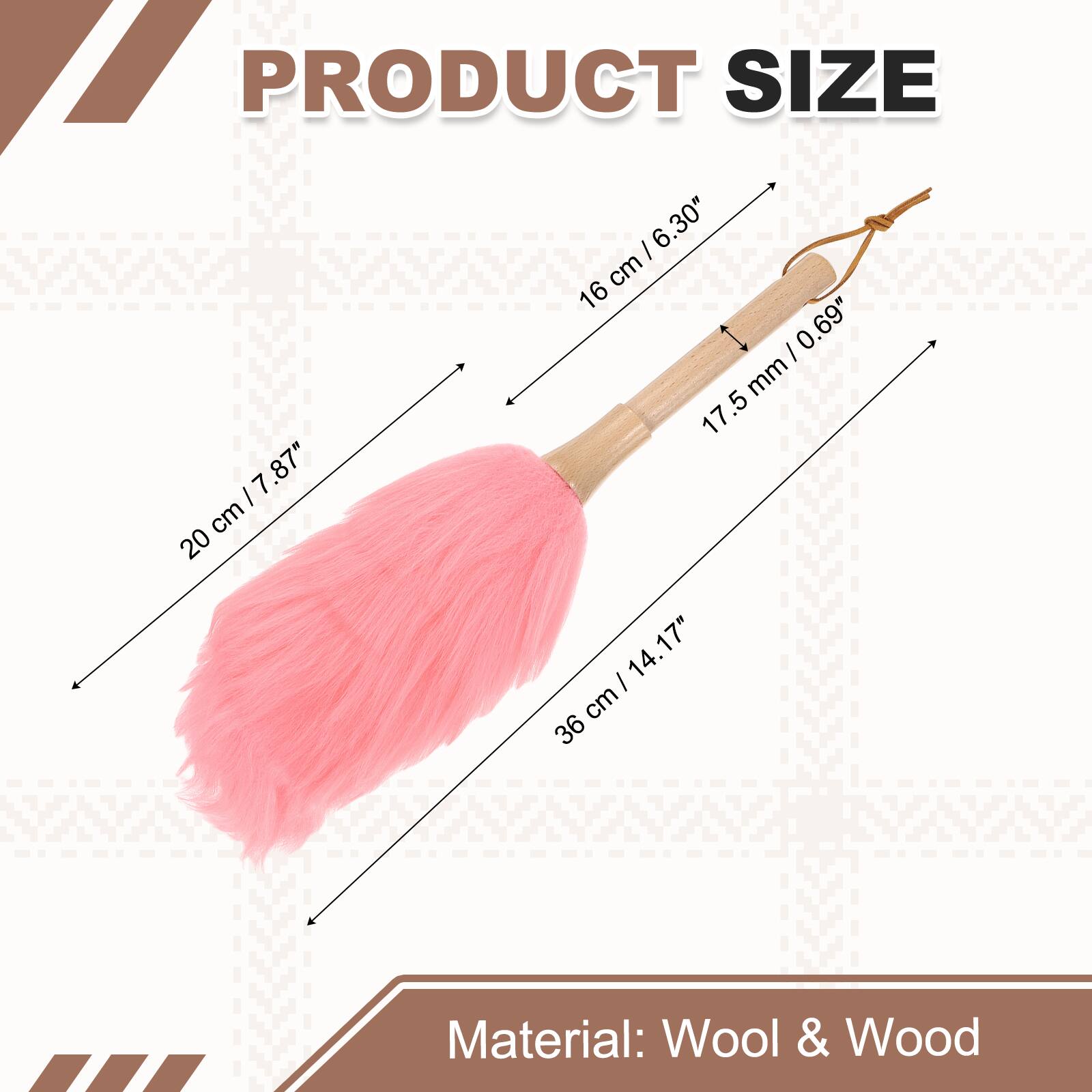 PRODUCT SIZE

- 20 cm / 7.87"
- 16 cm / 6.30"
- 17.5 mm / 0.69"
- 36 cm / 14.17"

Material: Wool & Wood