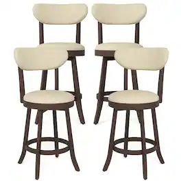 Gymax - 25.5'' Counter Height Chairs Set of 4 w/ Padded Seat & Backrest Rubber Wood - Brown, Beige
