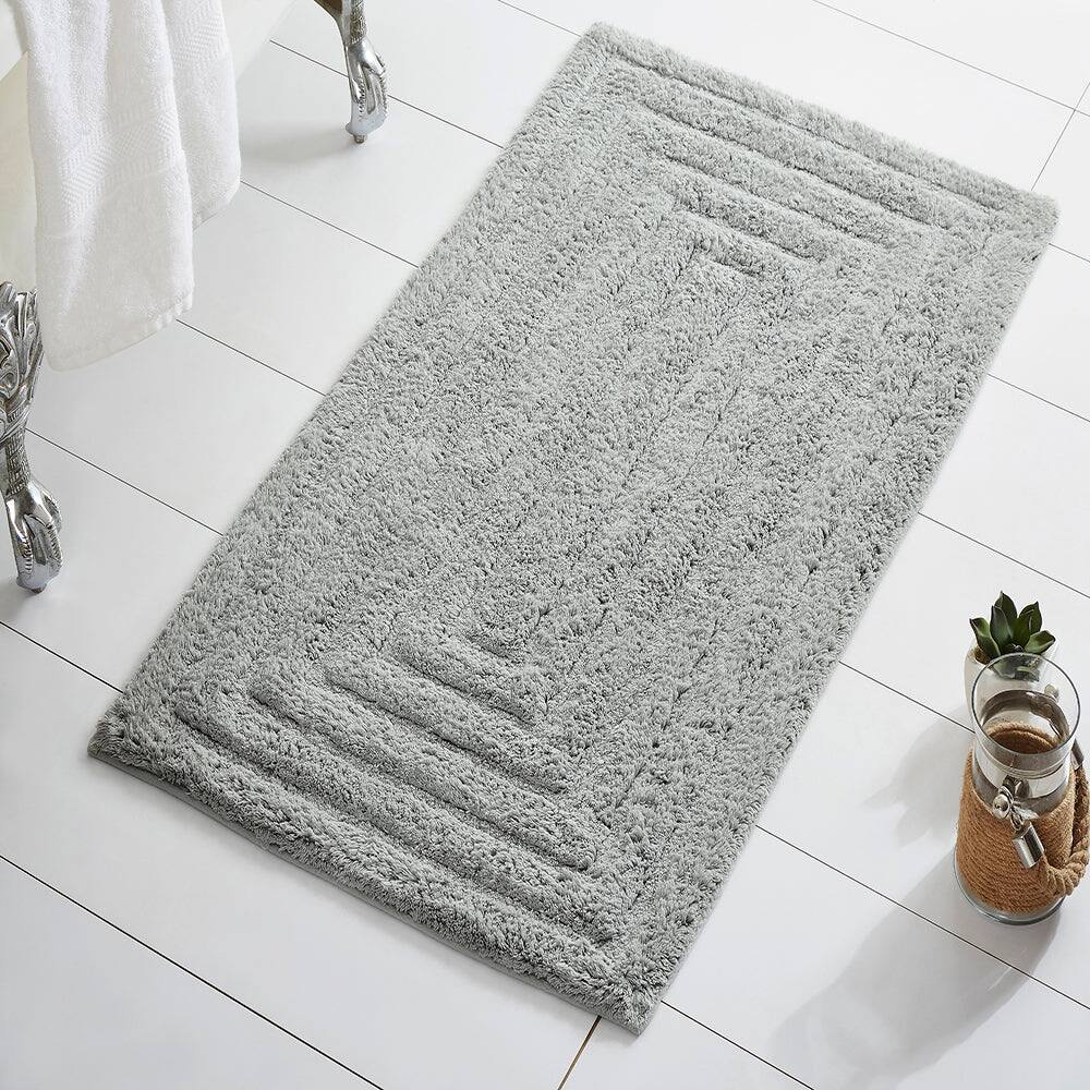 Alt View 2. Knightsbridge - Knightsbridge Stylish Cotton Bath Rug with Traditional Racetrack Design - Silver - Silver.