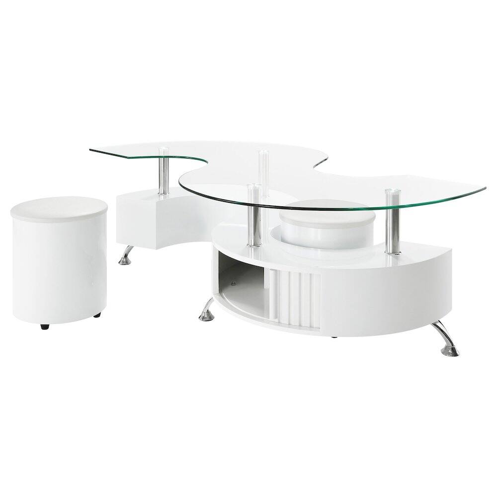 Alt View 4. Coaster Co. of America - Buckley 3-piece Coffee Table and Stools Set White High Gloss - White.
