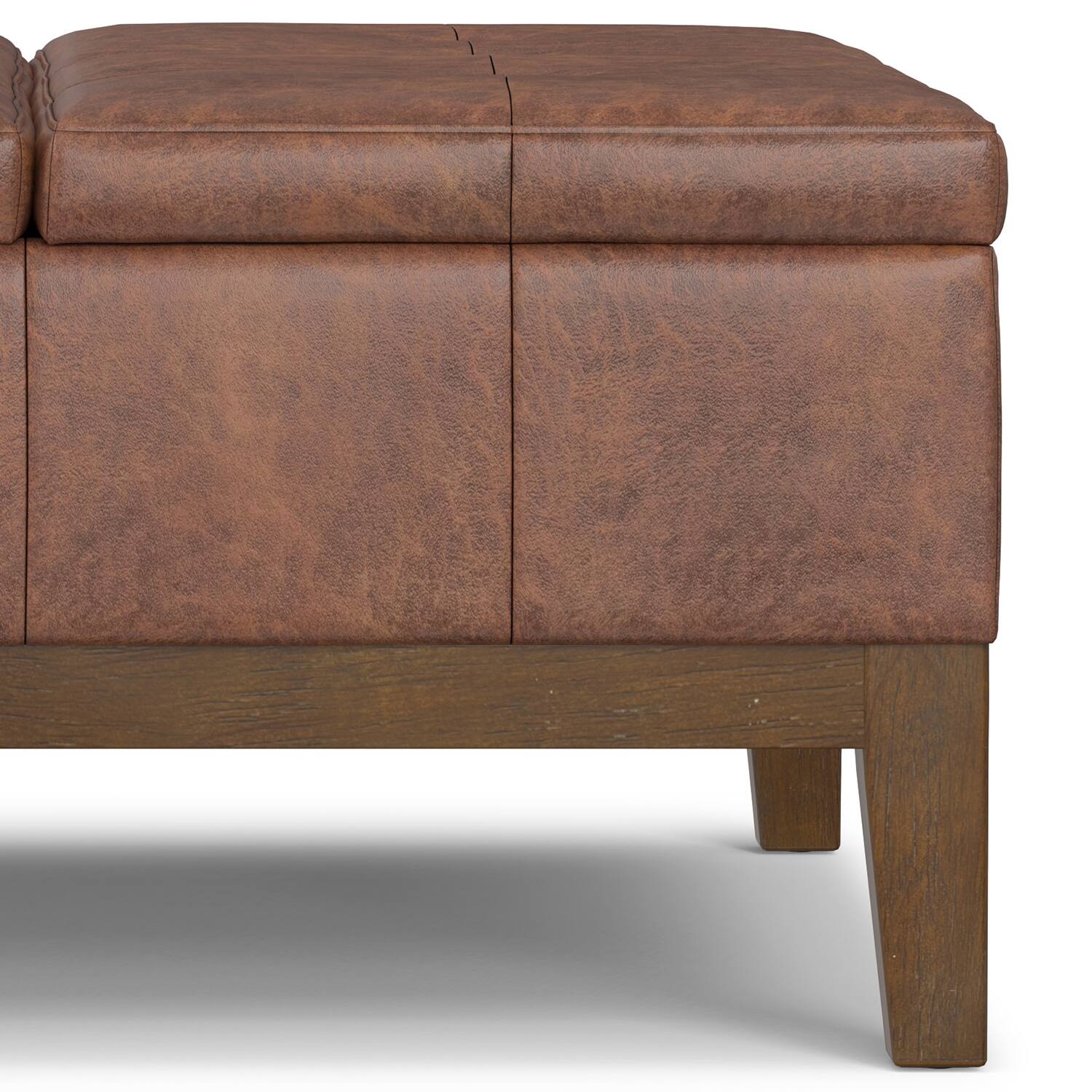 Alt View 7. Simpli Home - Dover 36 inch Contemporary Lift Top Coffee Table Storage Ottoman in Distressed Saddle Brown Vegan Faux Leather,Assembled - Distressed Saddle Brown.