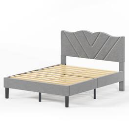 Ecooso - Full Size Modern Platform Bed Frame with Upholstered Headboard & Wooden Slats - No Box Spring Needed, Easy Assembly - Gray