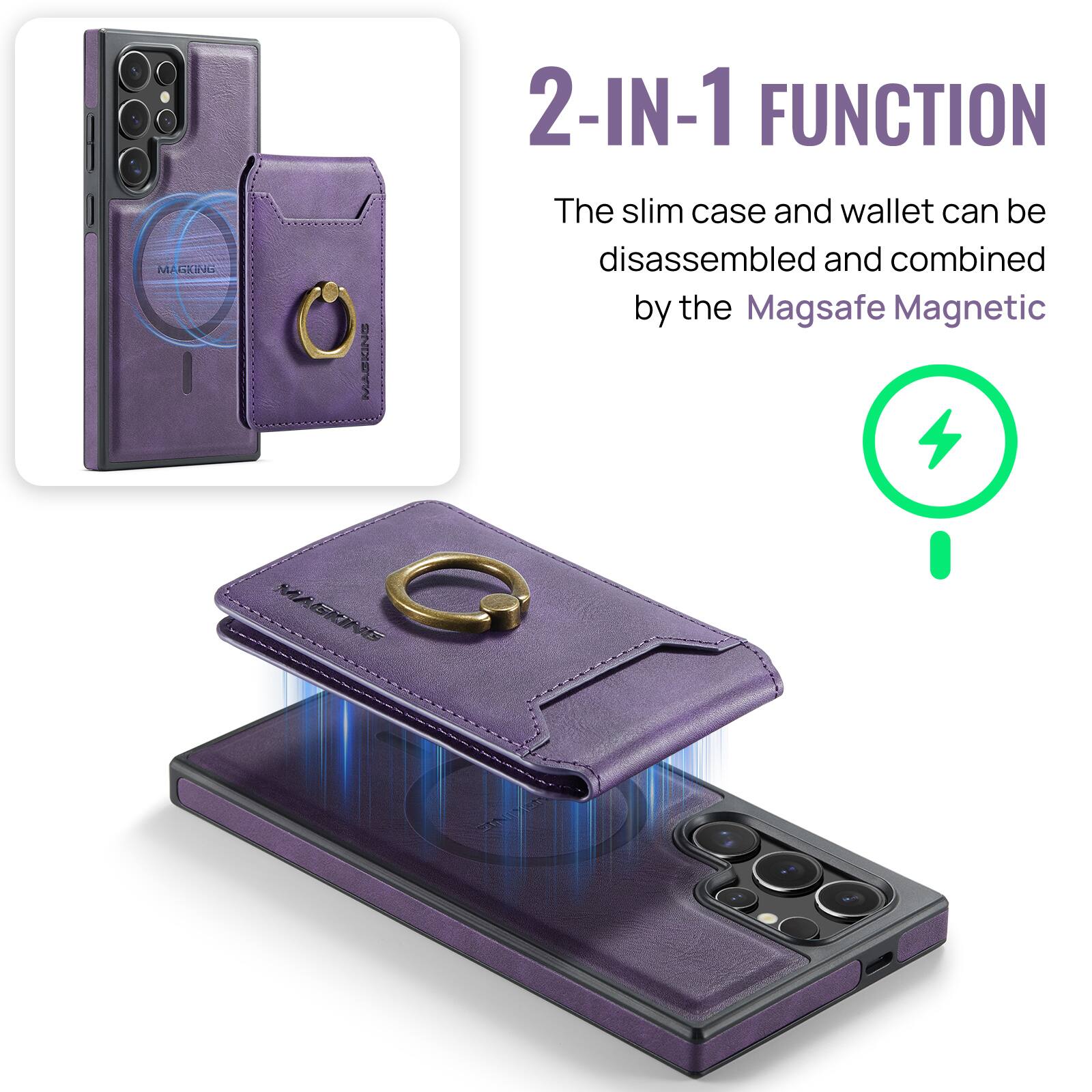 MAKING MASKING 2-IN-1 FUNCTION  
The slim case and wallet can be disassembled and combined by the Magsafe Magnetic