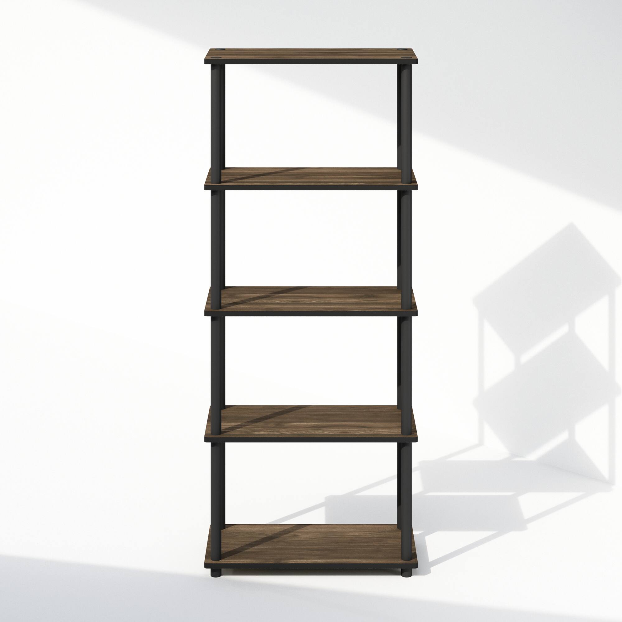 Alt View 1. Furinno - Turn-N-Tube 5-Tier Multipurpose Compact Display Rack, Shelving Unit, Bookcase - Columbia Walnut/Black.