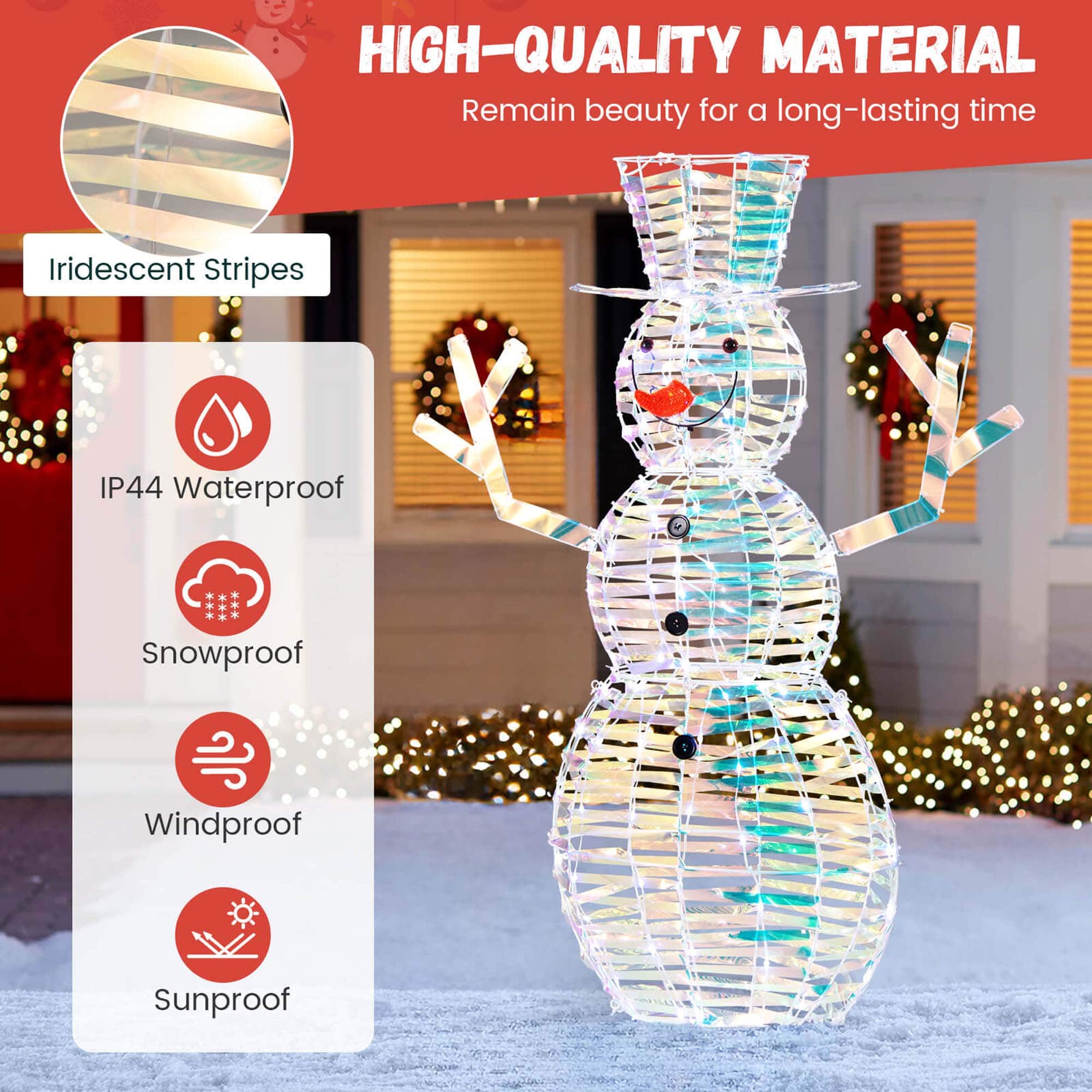 Costway 4 FT Iridescent Christmas Snowman with 100 LED Lights