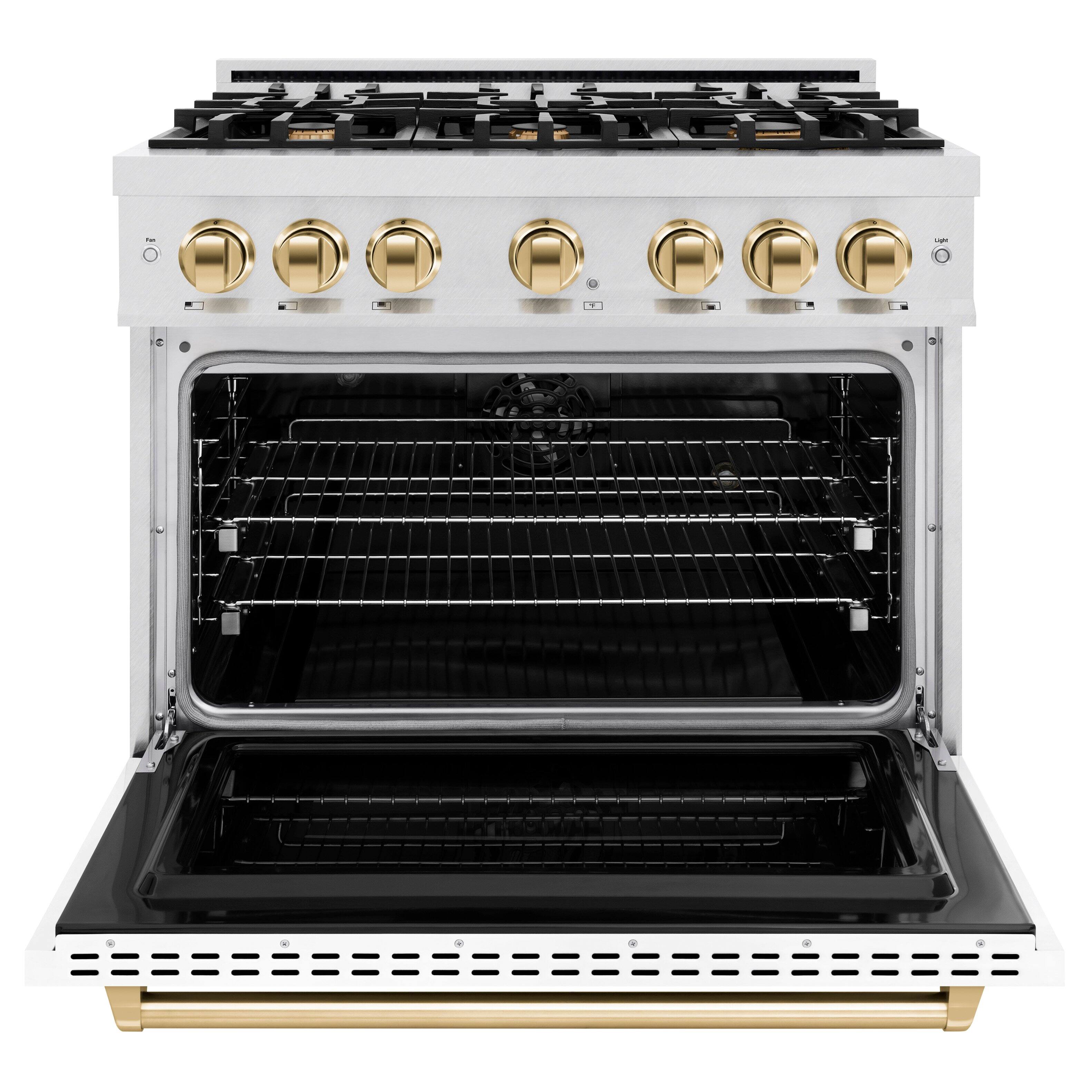 Alt View 1. ZLINE - ZLINE Autograph 36 in. Classic Dual Fuel Range with White and Gold Accents (CDRSZ-WM-36-G) - White.