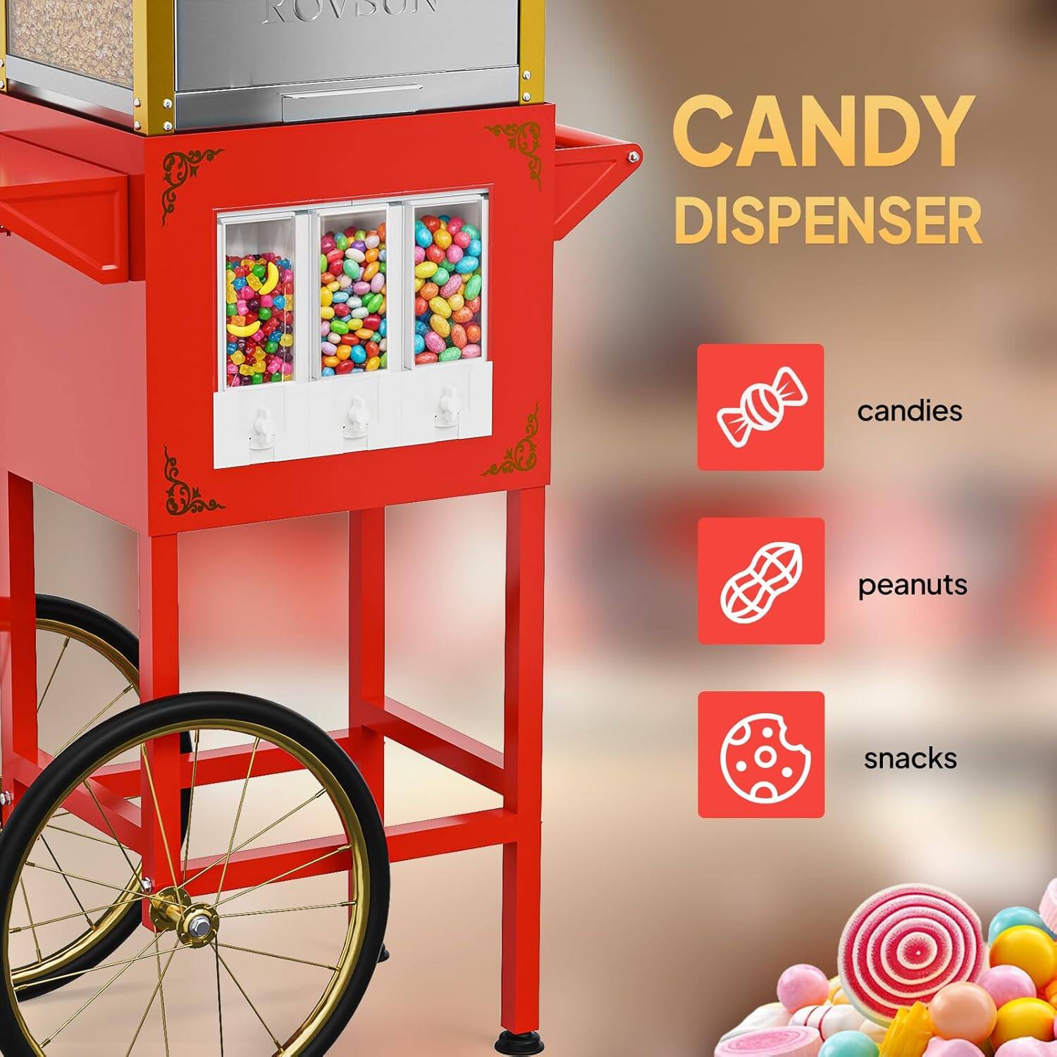 ROVSON CANDY DISPENSER

CANDY DISPENSER

- candies
- peanuts
- snacks