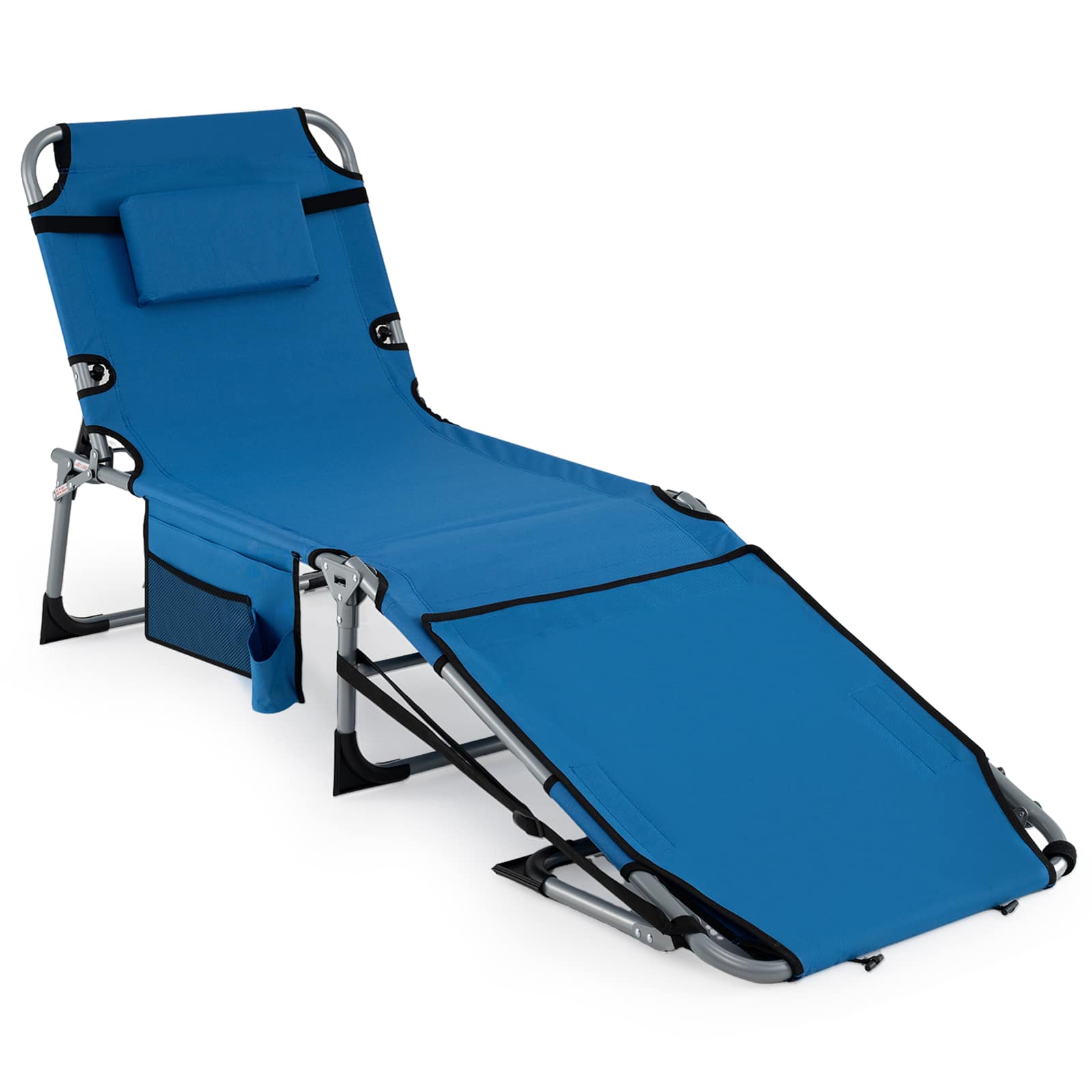 Gymax - Tanning Chair w/Face Arm Holes 4-Level Backrest & Head Pillow Side Pocket - Blue