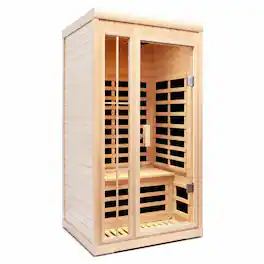 RYHNUYNE - Far Infrared Hemlock Sauna Room, 1 Person, 7 Heating Panels, 1350W, LED Lights, Bluetooth, APP Control - Natural