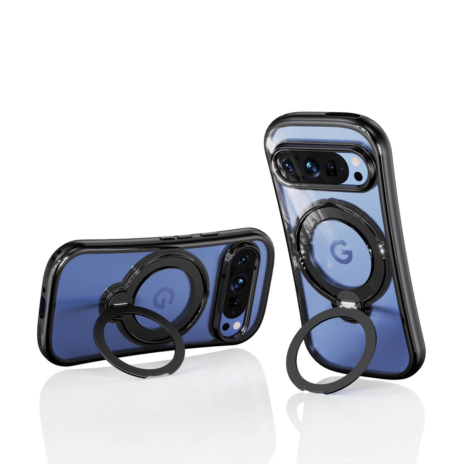 Left. Dteck - Hands-Free Crossbody Magnetic Case for Google Pixel 10 Pro XL with 360 Ring Stand, Clear Shockproof TPU Protective Cover - Black.
