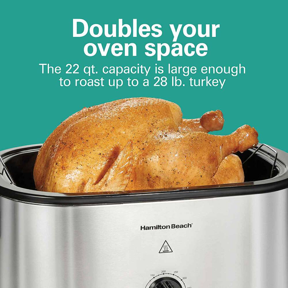 Doubles your oven space  
The 22 qt. capacity is large enough to roast up to a 28 lb. turkey
