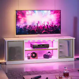 Bestier - 57-inch Gaming TV Stand with RGB Music Sync Lights, Aluminum Frames & Cable Management - White Marble