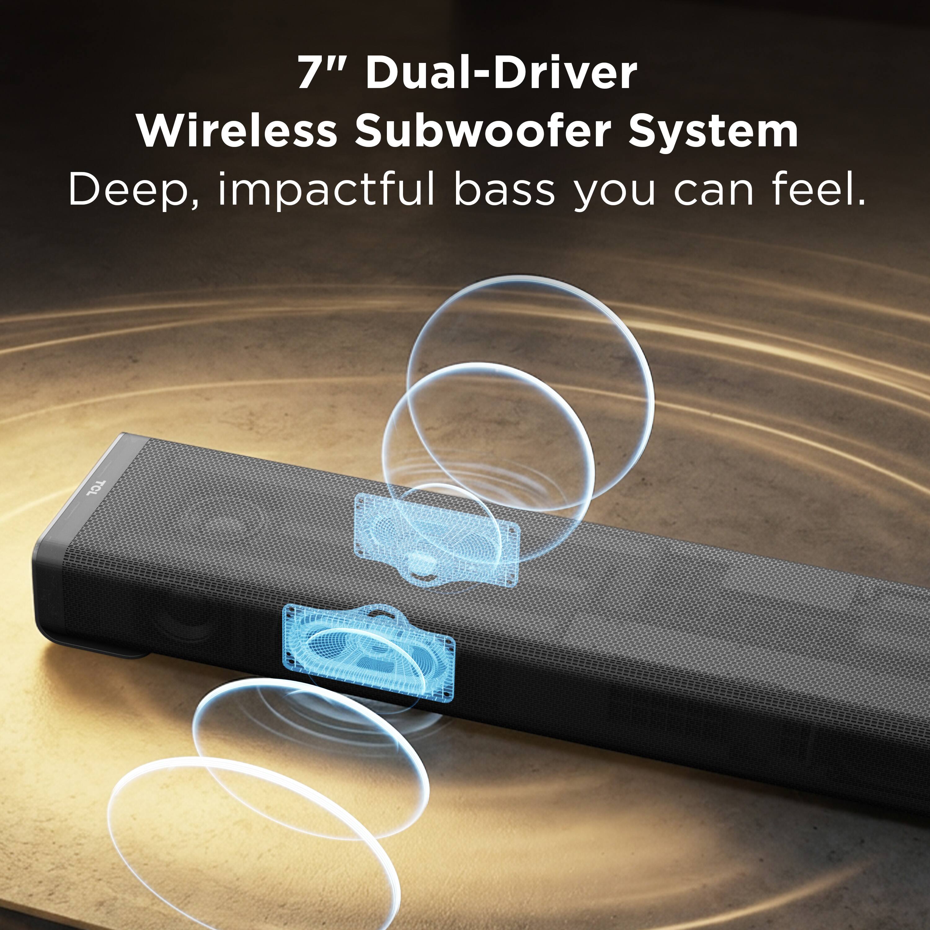 7" Dual-Driver Wireless Subwoofer System  
Deep, impactful bass you can feel.