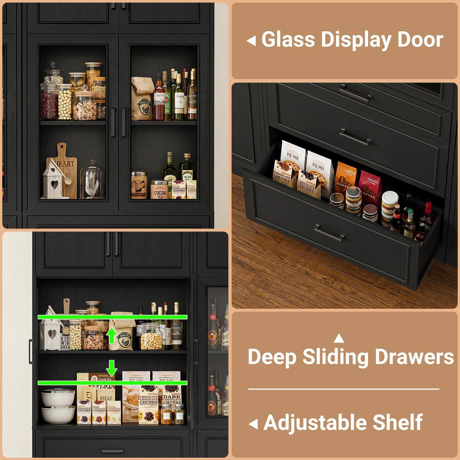 Glass Display Door

HEART

COCOA EA

OLIVE Of CHUNK

PIE MIX PIEMIX carbca CHUNKS COCKETS COFFE casino TOFFEE

OJOL MEND 1

Cocance

forlow

NP IN

of

Deep Sliding Drawers

BREAD 1 1 - - - - - - COL CHEESE CLISTER CHICK

CHOCOLATE DARK CHUNKS CHUNKS

KAP

Adjustable Shelf