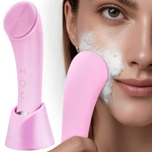 DORLUKFU - Facial Cleansing Brush, Rechargeable Silicone Face Scrubber with Heat Massage End, Vibrating Exfoliator Scrubber for
