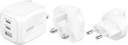 Belkin - Boost Charge Pro 3-Port GaN Wall Charger 70W + Interchangeable Plug Tipe- Color:White