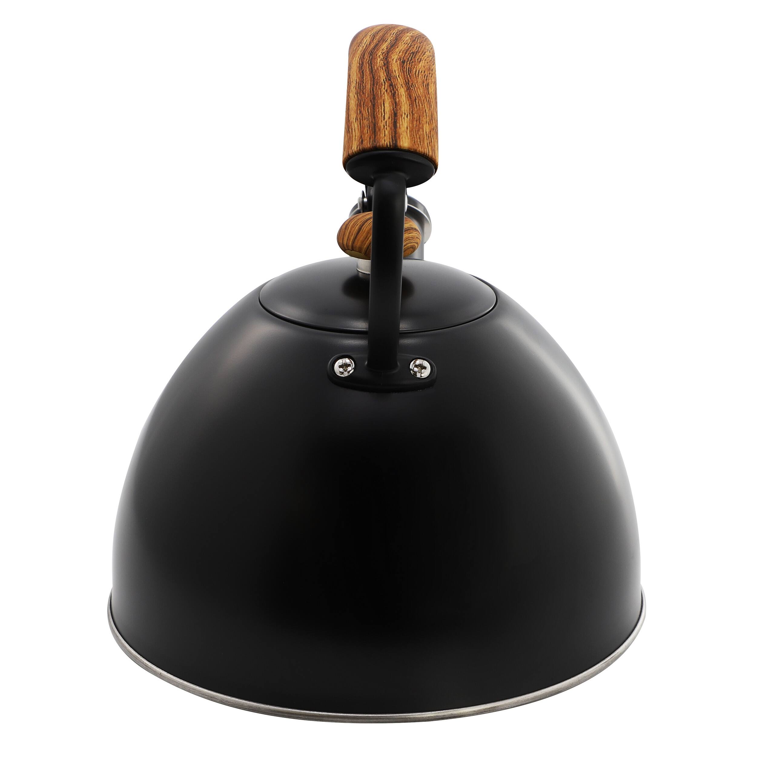 Back. MegaChef - MegaChef 3.2 Quart Whistling Tea Kettle with Wood Grain Nylon Cool Touch Handle, Matte Black - Black.
