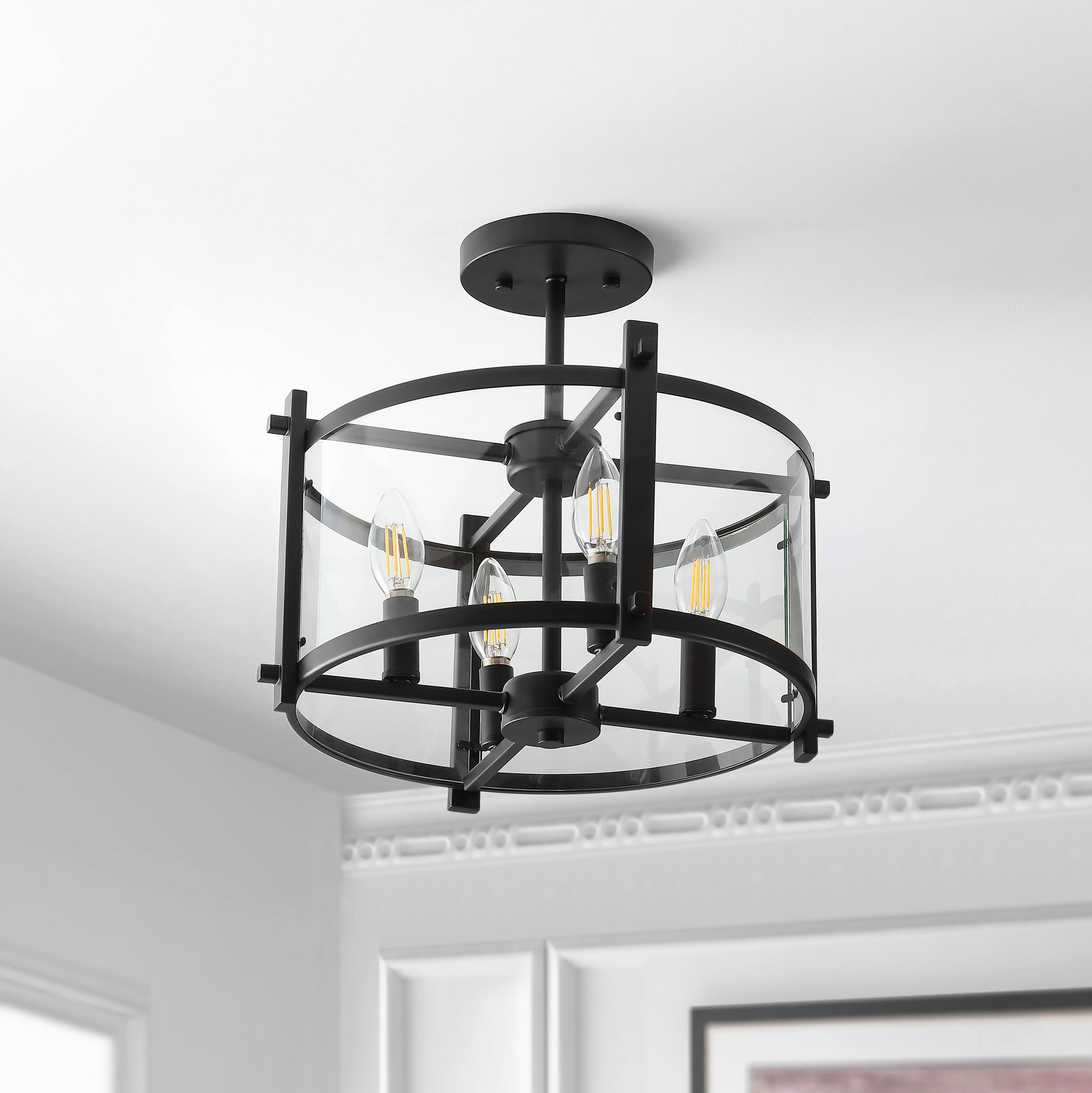 Alt View 5. Jonathan Y - Hampdon 15" Iron/Glass Modern Drum LED Flush Mount, Oil Rubbed Bronze - Oil Rubbed Bronze/Clear.