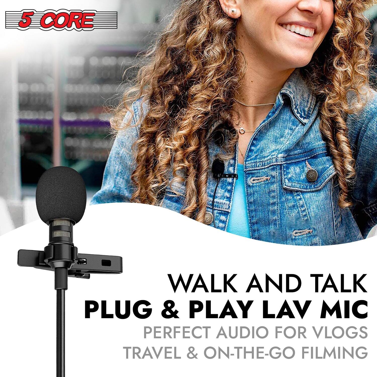 5 CORE, WALK AND TALK, PLUG & PLAY LAV MIC, PERFECT AUDIO FOR VLOGS, TRAVEL & ON-THE-GO FILMING