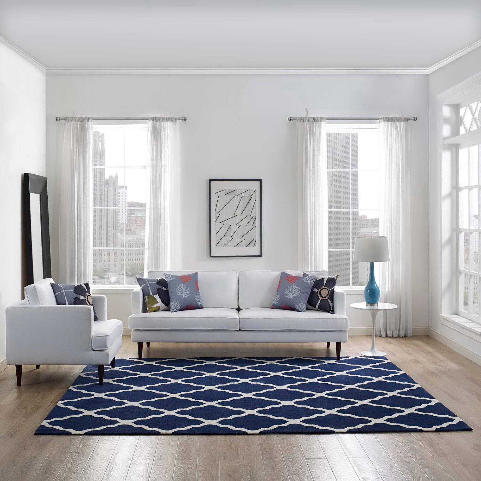 Front. Modway - Marja Moroccan Trellis Area Rug - Navy and Ivory.