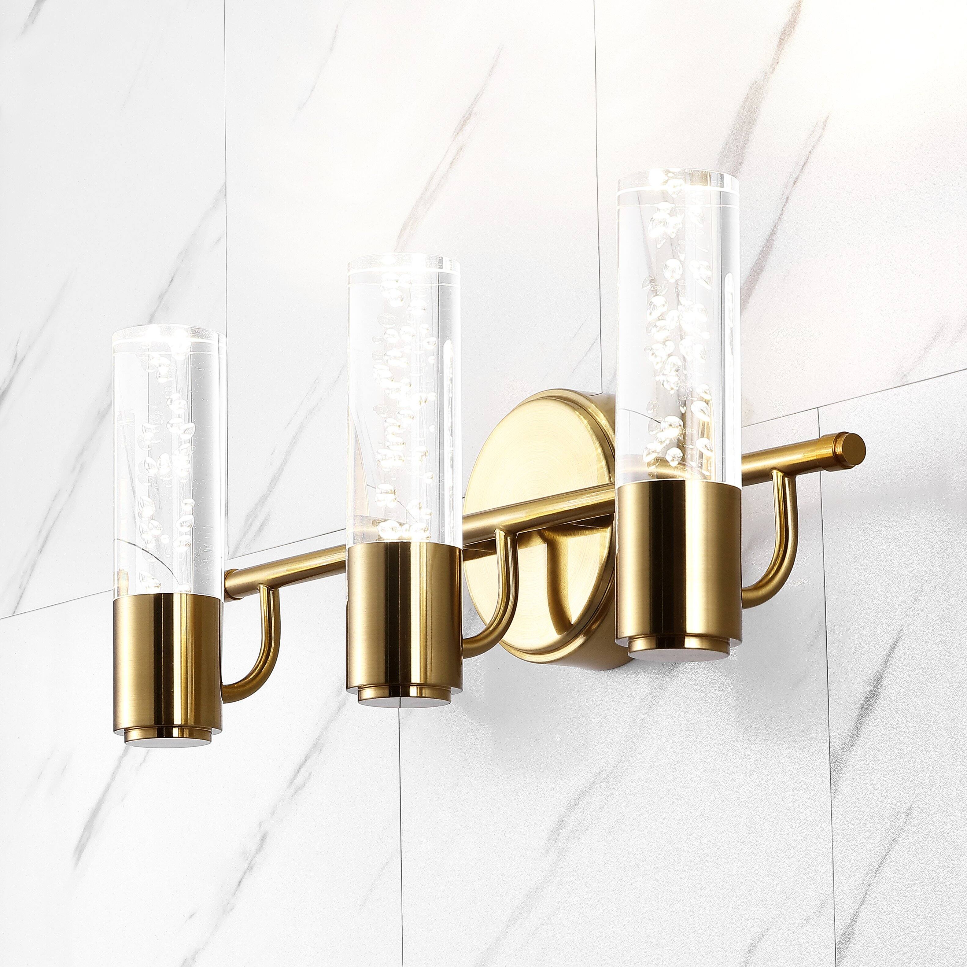 Alt View 1. Jonathan Y - Bolha 18" 3-Light Minimalist Modern Bubble Acrylic/Iron Integrated LED Vanity Light, Brass Gold - Brass Gold.