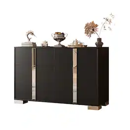Spaco - Mirrored Storage Cabinet Dresser with 6 Drawers for Bedroom,Elegant Modern Dresser with Metal Foot,Living Room - Black
